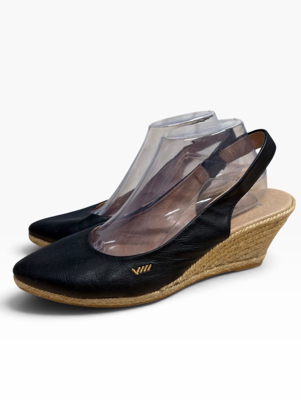 VISCATA Palomera Black Espadrille Wedge Slingback Shoes EU 38 US 7 Spain